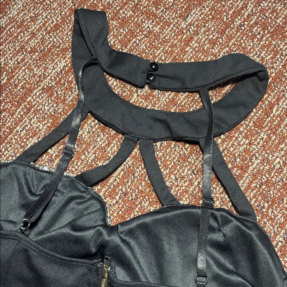 Vintage damask metallic high neck cage neck zipper back bustier going out top - Picture 8 of 14